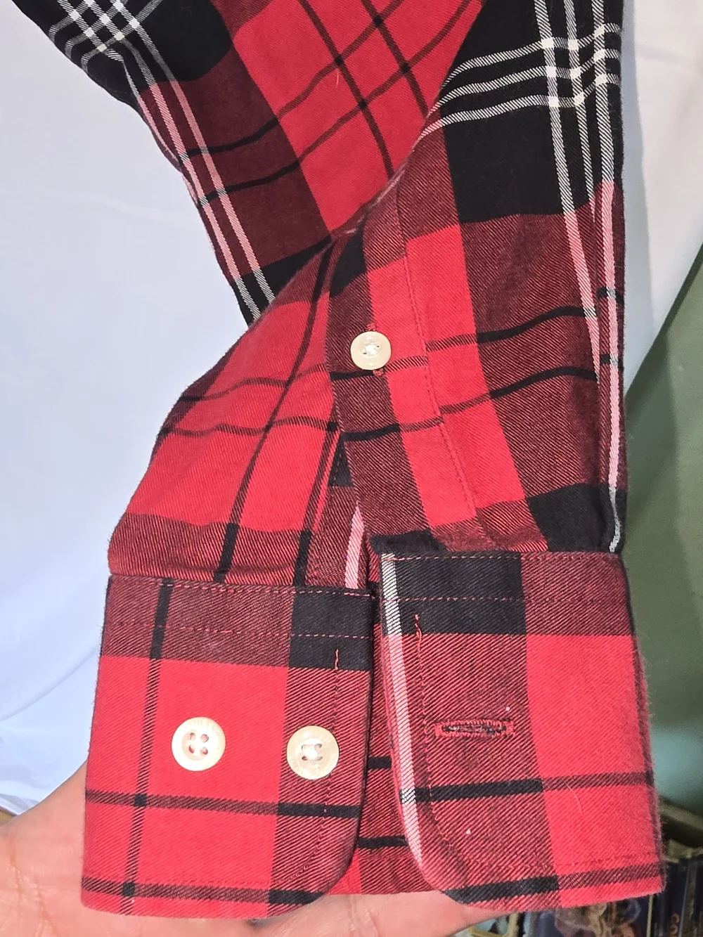 Polo by Ralph Lauren Red and Black Plaid Button-Down Shirt with White Accents